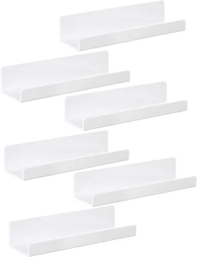 Vista 8 de IEEK Estante flotante de pared de acrílico negro de 15 pulgadas, estante de pared para guardería, para niños, 0.197 in de grosor, estantes