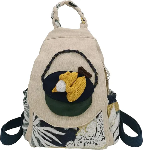 Vista 8 de HUANGGUOSHU Mochila de algodón tejida de algodón bohemio con bordado de lona estilo bohemio con múltiples bolsillos retro linda mochila cartera