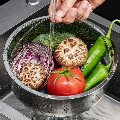 Vista 3 de Hemoton Cesta de vapor de acero inoxidable, inserto de vapor de metal, estante para cocinar al vapor, verduras, colador de frutas, colador