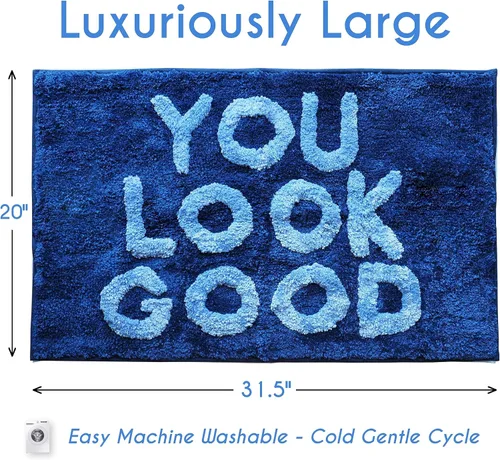 Vista 2 de Alfombra de baño con texto en inglés "You Look Good" para niñas, bonita, hermosa, divertida, divertida, decoración de baño, antideslizante, lavable