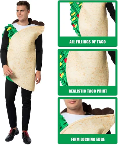 Vista 4 de ReneeCho Disfraz de taco para adulto de Halloween Burrito Food Outfit Deluxe Set Up