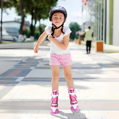 Vista 3 de Adjustable Roller Skates Kids for Girls Boys Rosa