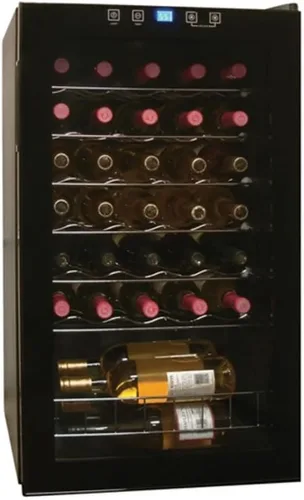 Vista 2 de Vinotemp Refrigerador de vino de 28 botellas, refrigerador de vino independiente con pantalla táctil, control de temperatura ajustable, puerta