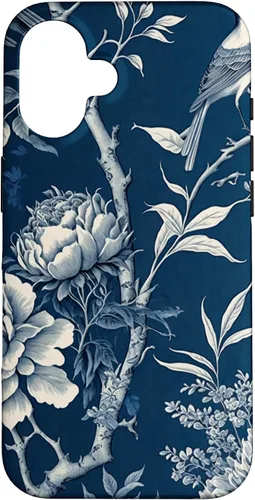 Vista 32 de Chinoiserie Floral Toile Blue and White Funda para iPhone 17