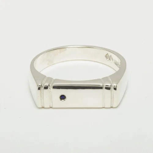 Vista 5 de Anillo de boda de plata de ley 925 con zafiro auténtico para hombre