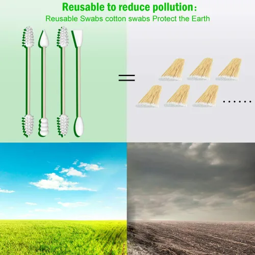 Vista 4 de Hisopos de algodón reutilizables, 4 unidades, hisopo de silicona portátil lavable, brotes de algodón de silicona de doble punta para maquillaje