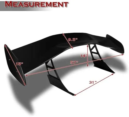 Vista 3 de Universal 57" Tipo-1 JDM ABS Ajustable GT Estilo Down Force Alerón Trasero Alerón Trasero (Primer Negro)