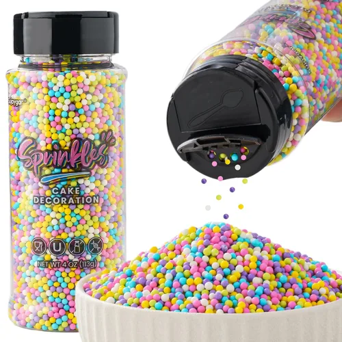 Vista 8 de Pastel Nonpareils Sprinkles, Sujoygar 4oz Edible Colored Cake Sprinkles Double-opening Design, 2mm Edible Dot Sprinkles for Cupcake Toppers Baking