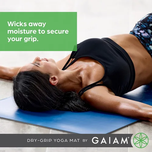 Vista 2 de Gaiam Dry-Grip - Esterilla de yoga de 5 mm de grosor antideslizante para ejercicios y fitness para yoga estándar o hot yoga, pilates