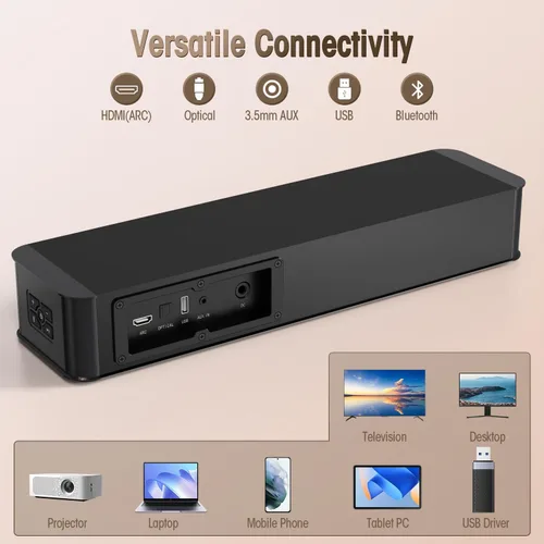 Vista 7 de BESTISAN Barra de sonido de 2.1 canales para TV, compacta de 16.5 pulgadas con subwoofer integrado, entrada ARC/Opt/AUX/USB, aumento de volumen