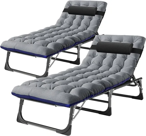 Vista 9 de NAIZEA Sillón plegable, cuna plegable 3 en 1 con colchón, silla reclinable de 4 posiciones para patio, reclinable ajustable para exteriores