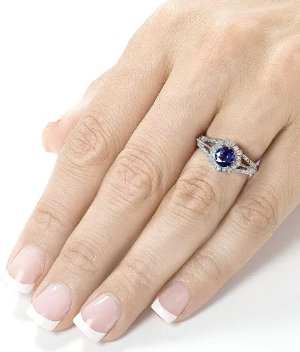 Vista 2 de Kobelli Anillo de compromiso de diamantes y zafiros vintage de 1 quilate (ctw) en oro blanco de 14 k
