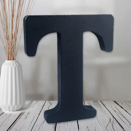Vista 26 de AOCEAN Letras de madera negra de 6 pulgadas Letras de madera sin terminar para decoración de pared Letras decorativas de pie Rebanadas Tablero