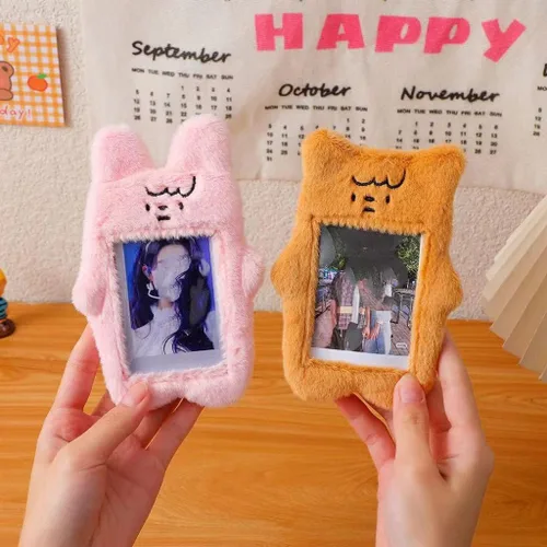 Vista 4 de Tooe 3 pulgadas Kpop Photocard Holder Llavero Y2K Kawaii Coreano Tarjetero Felpa Diablo Funda Linda Estética Foto Manga, Púrpura