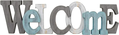 Vista 9 de Letrero decorativo de madera rústica, color verde azulado, letras Relájate