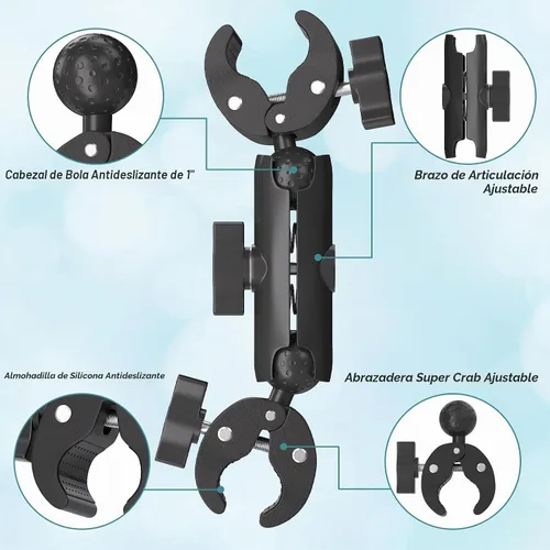 Vista 3 de Soporte de abrazadera súper doble para paraguas, soporte de abrazadera para cámara, brazo mágico de 360° para clip de silla de paraguas, silla