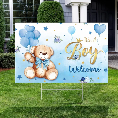 Vista 4 de Capoda Letrero de patio para baby shower con estaca Letrero de patio de revelación de género elefante azul y rosa, decoración de césped para niño