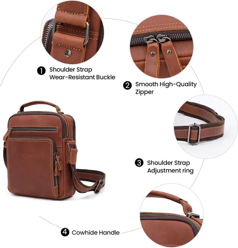 Vista 5 de Bolso bandolera pequeño de cuero genuino para hombre, bolso cruzado de hombro vintage para trabajo, viajes de negocios