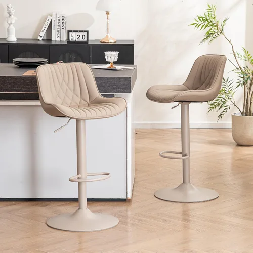 Vista 10 de YOUTASTE Juego de 2 taburetes de bar de piel sintética, todos los taburetes de bar tapizados de color verde oscuro con respaldo, silla giratoria