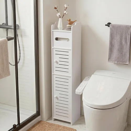 Vista 10 de ShellKingdom Toilet Paper Holder Stand, Bathroom Storage Cabinet with Doors