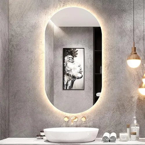 Vista 5 de DRSM Wall Mounted Mirror Oval Mirror Lighting LED Technology Backlit Bathroom Mirror Light Makeup Mirror Hallway Bathroom Mirror