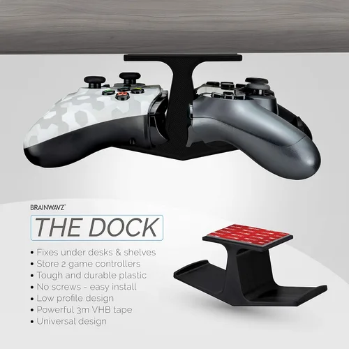 Vista 2 de BRAINWAVZ The Dock - Soporte de control de juego doble debajo del escritorio para Xbox Series X, One, PS5, PS4, Switch, Streelseries, PC Gamepad