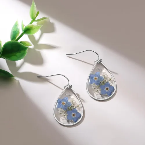 Vista 3 de Forget-Me-Not and Queen Anne's Lace Pressed Wildflower Earrings Pressed Flower Earrings Handmade Drop and Dangle Earrings Gift for Woman