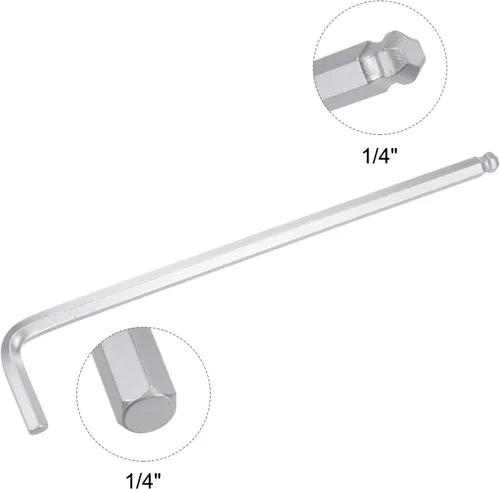 Vista 3 de uxcell Llave hexagonal de extremo de bola de 1/4", herramienta de reparación de brazo largo en forma de L 40Cr, SAE 5 piezas