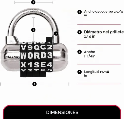 Vista 6 de Master Lock Establece tu propio candado de combinación, cerraduras de armario de gimnasio con código para asegurar objetos de valor en interiores