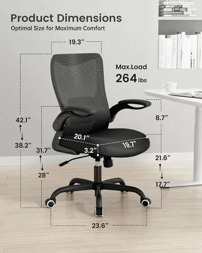 Vista 2 de MUXX.STIL Silla de oficina, silla de escritorio ergonómica con soporte lumbar ajustable y reposabrazos abatibles, silla de computadora de malla