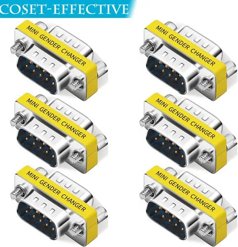 Vista 3 de Paquete de 6 unidades de 9 pines RS232 Serial Cable DB9 macho a macho Mini adaptador de cambiador de género conector acoplador