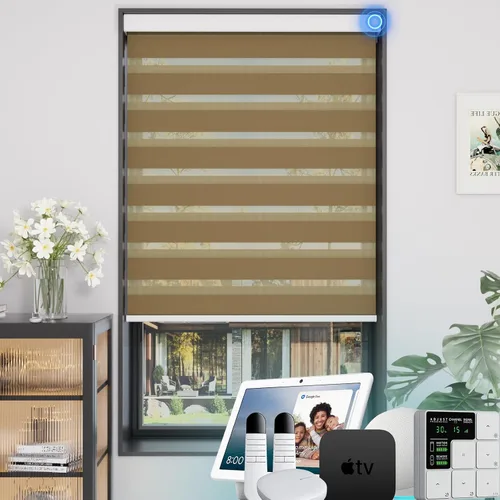 Vista 48 de MYshade Persianas enrollables de cebra opacas (85 %) con cordón para ventanas interiores, persianas de doble capa beige para dormitorio, baño, sala
