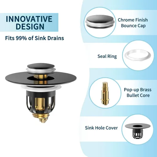 Vista 4 de MUAIOLAUS Tapón universal para lavabo de baño, tapón desplegable para fregadero con cesta para atrapar pelo, filtro de drenaje antiobstrucción