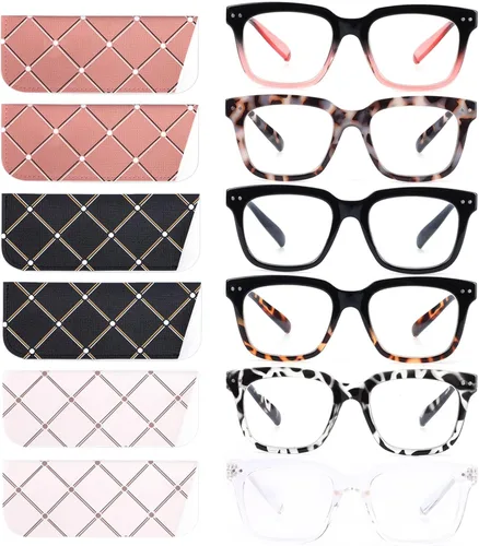 Vista 16 de Paquete de 6 lentes de lectura de moda para mujeres y hombres, bloqueo de luz azul, lectores cuadrados de gran tamaño con bisagra de resorte