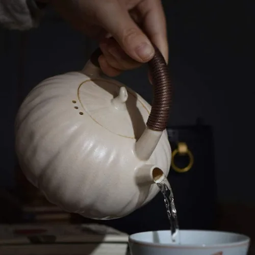 Vista 6 de LIOONS Tetera de té de grado alimenticio, tetera de cerámica, caldera de calabaza, tetera de agua caliente, tetera de gran capacidad, tetera hecha a