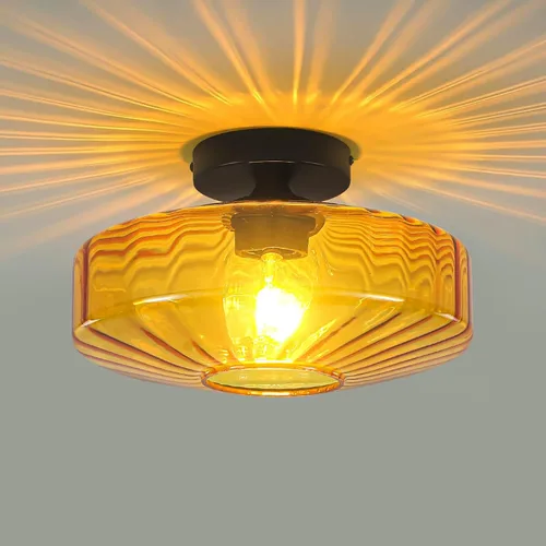 Vista 11 de Lámpara de techo de montaje semiempotrado, luces de techo de vidrio verde vintage de 11.8", lámpara de techo de 1 luz de estilo moderno de mediados