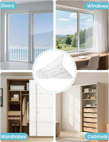 Vista 8 de Maveek Paquete de 8 cerraduras para puerta corrediza a prueba de bebés, a prueba de niños, cerraduras de armario de seguridad transparentes