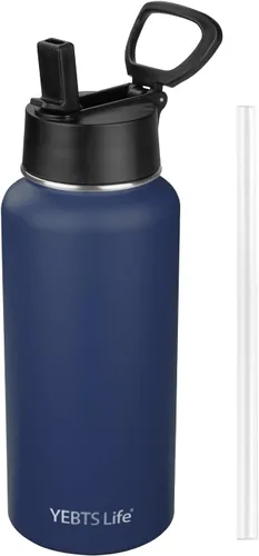 Vista 14 de Botella de agua aislada con popote, botella de agua deportiva de acero inoxidable aislada al vacío de 32 onzas, mantiene el frío y el calor, botella