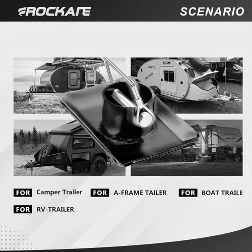 Vista 4 de Rockane Placa de pie de gato de remolque negra, capacidad de 5000 libras con base de pasador para enganche de lancha, cámper, barco con marco A, RV