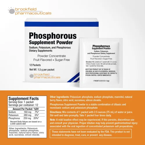 Vista 6 de Suplementos de fósforo 12 paquetes, suplementos dietéticos en polvo con fosfato de sodio y fosfato de potasio, suplemento de fósforo con sabor a