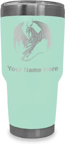 Vista 13 de LaserGram Vaso aislado al vacío de 20 onzas, dragón, grabado personalizado incluido (negro)