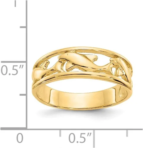 Vista 3 de Anillo de triple banda de delfín de oro amarillo de 14 quilates sólido (0.11 pulgadas), Oro amarillo