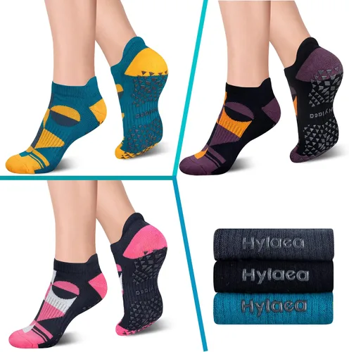 Vista 3 de Hylaea Calcetines antideslizantes unisex para yoga, hospitales, pilates y barre, al tobillo, acolchados
