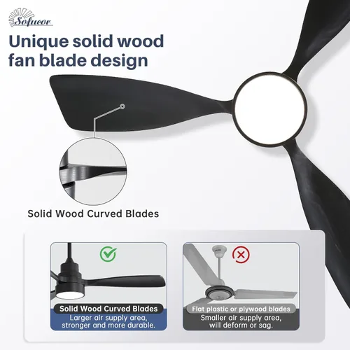 Vista 7 de Sofucor Ventilador de techo inteligente de 48 pulgadas con luces y control remoto/aplicación, compatible con Alexa/Google, ventilador de techo