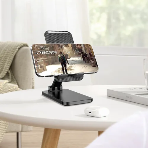 Vista 5 de Soporte de teléfono para escritorio: ángulo y altura ajustables Totalmente plegable para teléfono celular portátil y iPad Tablet Mount con gran base