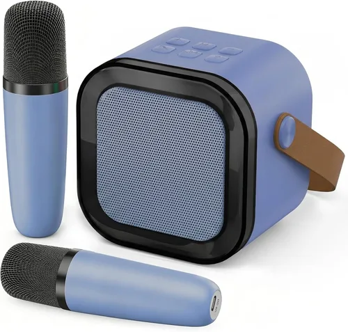 Vista 16 de Mini máquina de karaoke, micrófono de karaoke portátil Bluetooth con altavoz para cantar con 2 micrófonos y luz, monitores de audio de estudio