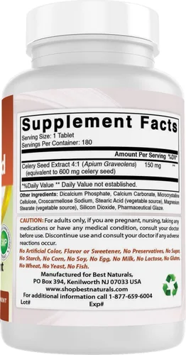 Vista 6 de Best Naturals Tableta de semillas de apio de 600 mg, 180 unidades (817716014401)