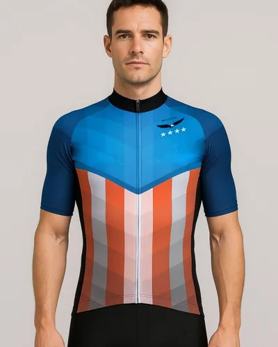 Vista 4 de Lo.gas Camiseta de ciclismo de Estados Unidos para hombre, manga corta, camisetas de ciclismo con bandera americana, ropa de bicicleta de carretera