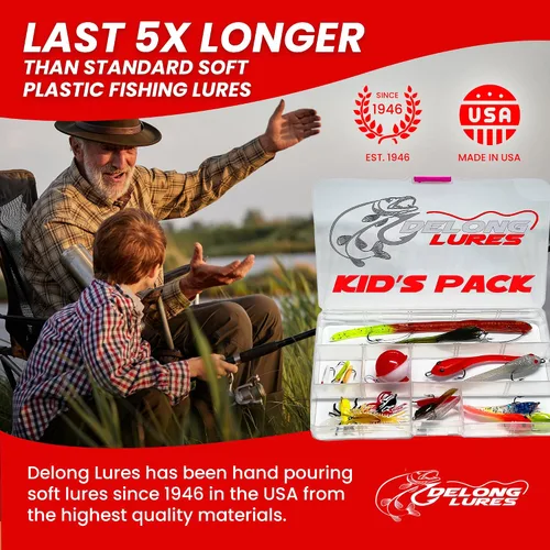 Vista 4 de DeLong Lures Paquete de 20 señuelos de pesca para niños, kit de señuelos preaparcados fáciles de usar para Bluegill, Bass y Crappie, cebos