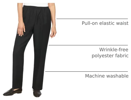 Vista 4 de Alfred Dunner Pantalones de poliéster con cintura elástica en todo el contorno talla petite - Estilo sin cremallera Negro